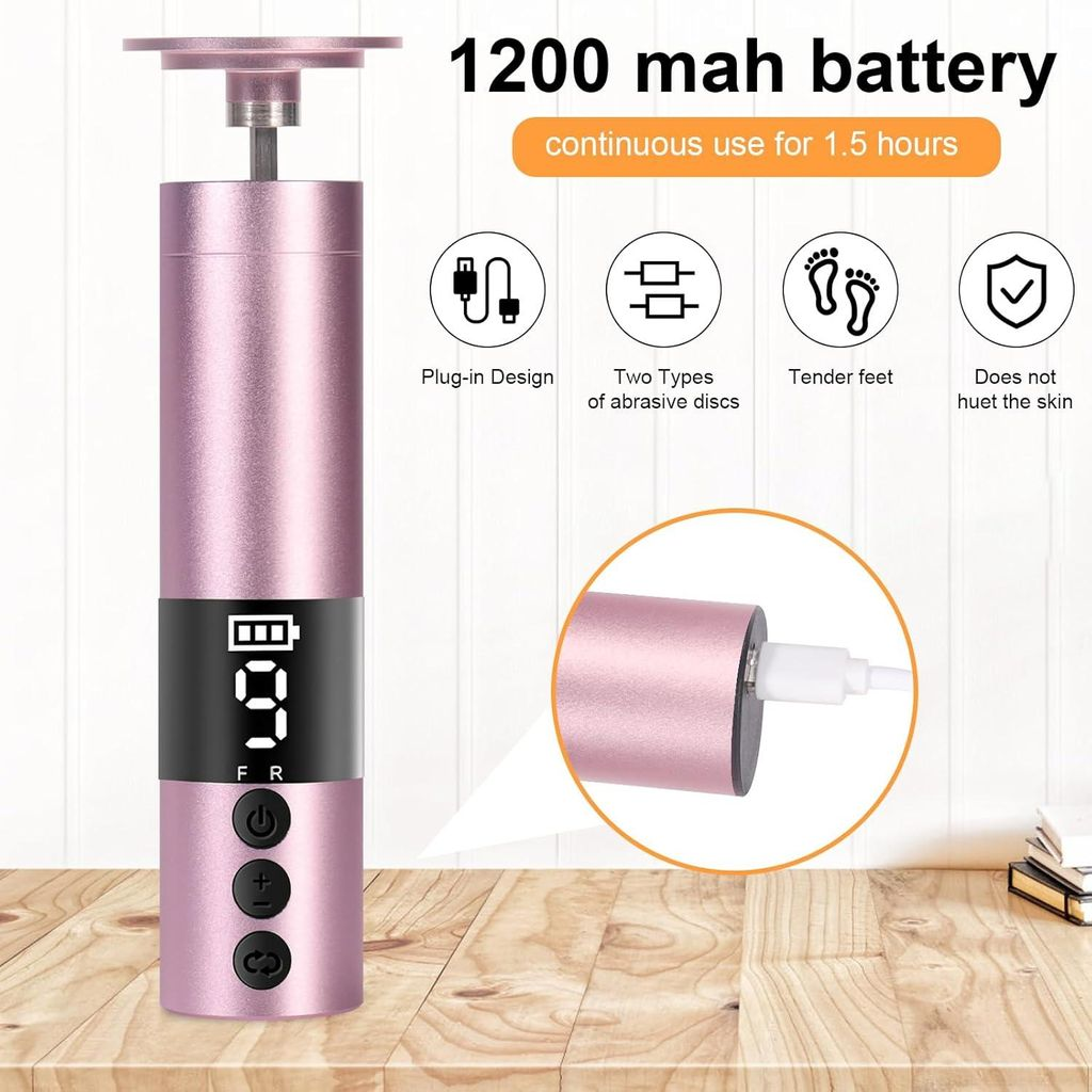 Ein roségoldenes Gerät mit digitaler Anzeige, 1200 mAh Akku, für zarte Füße.
