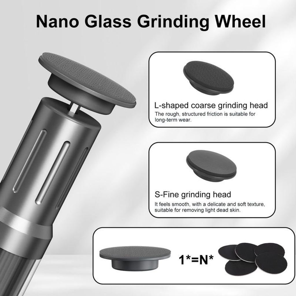 Ein Nano-Glasschleifkopf mit L-förmigem und S-förmigem Aufsatz.