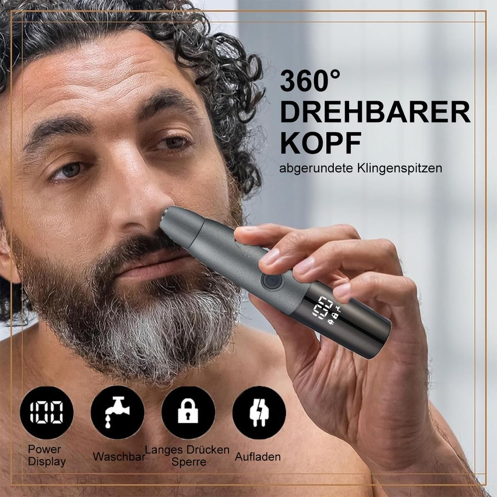 Mann benutzt einen Nasentrimmer mit 360°-Kopf und digitaler Anzeige.