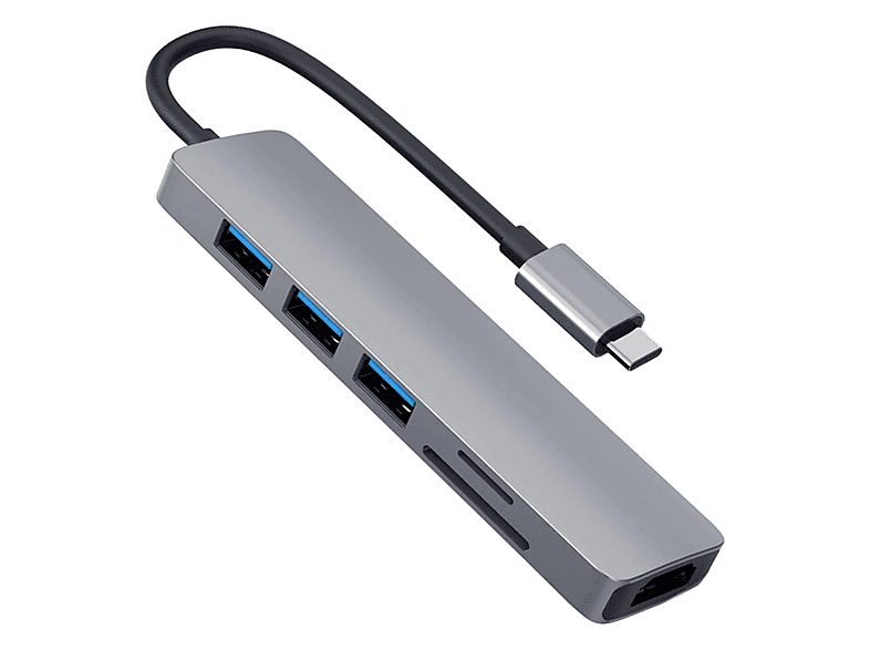 WINEX MOBILE 6'sı 1 Arada Type-C to 4K HDMI+SD Kart+3xUSB-A 3.0 Port Adaptör USB Hub Çoklayıcı