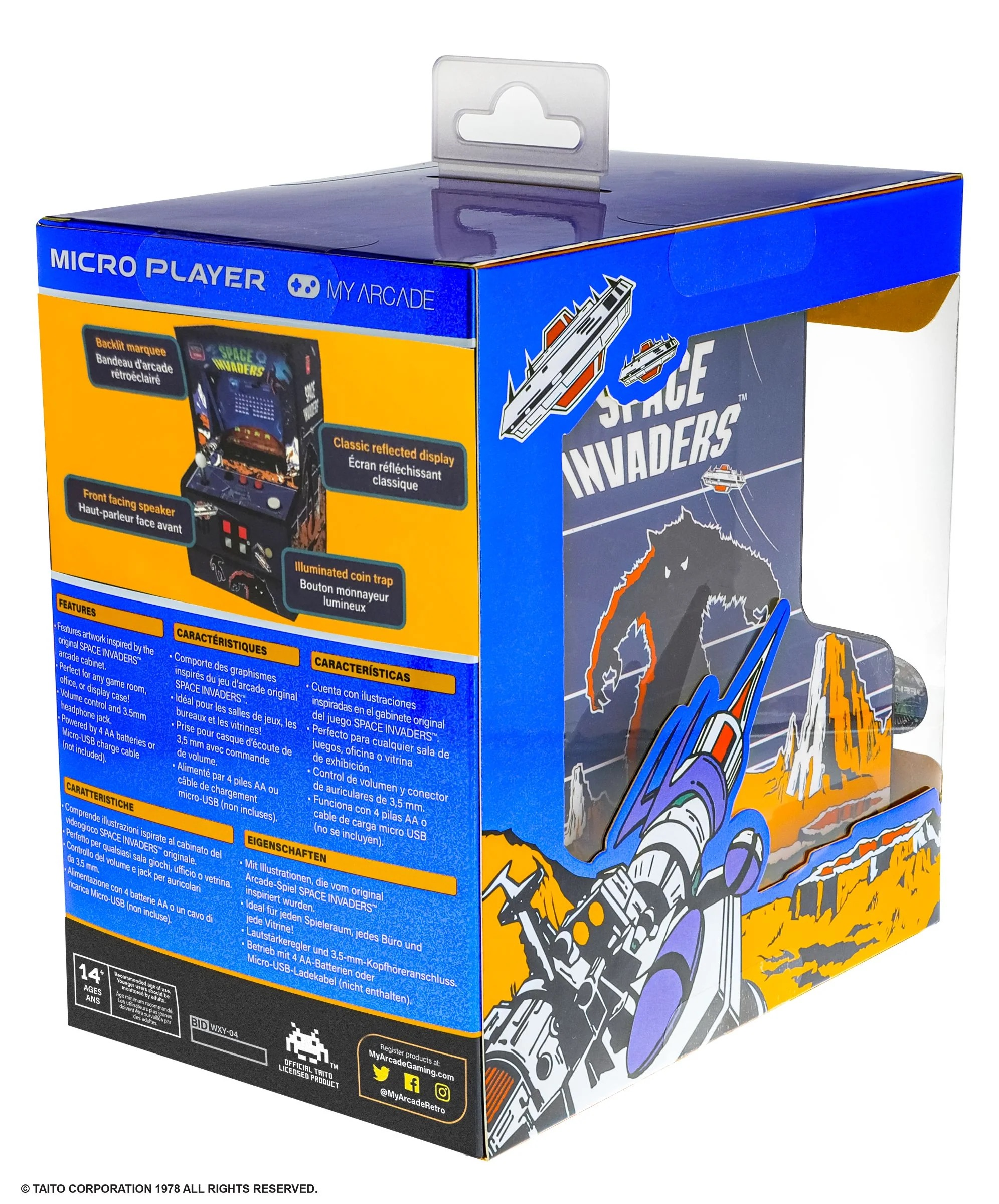 Verpackung eines "Micro Player" Arcade-Spiels mit "Space Invaders"-Motiven.