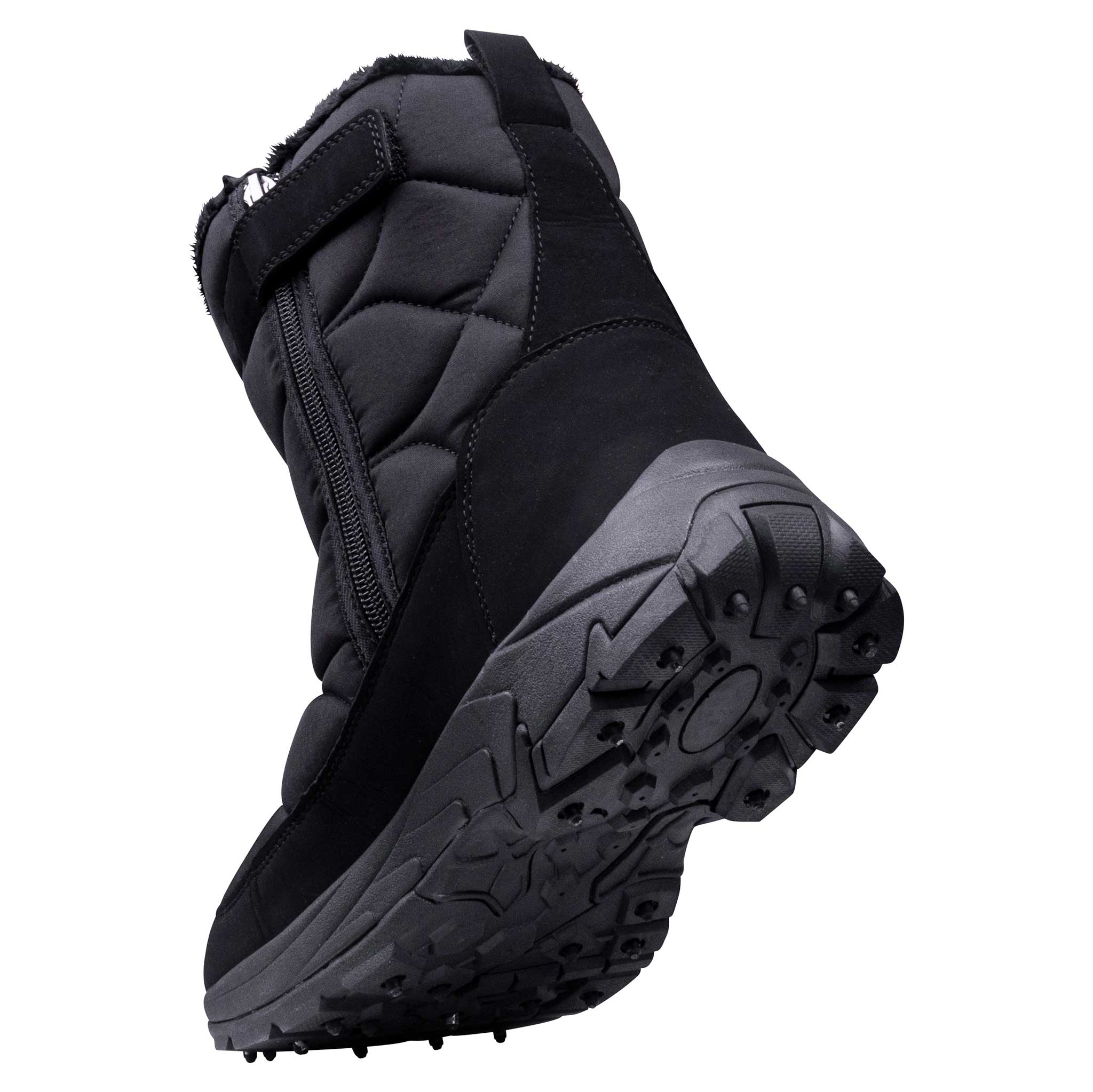 Schwarzer Winterstiefel mit Reißverschluss und gepolstertem Obermaterial.