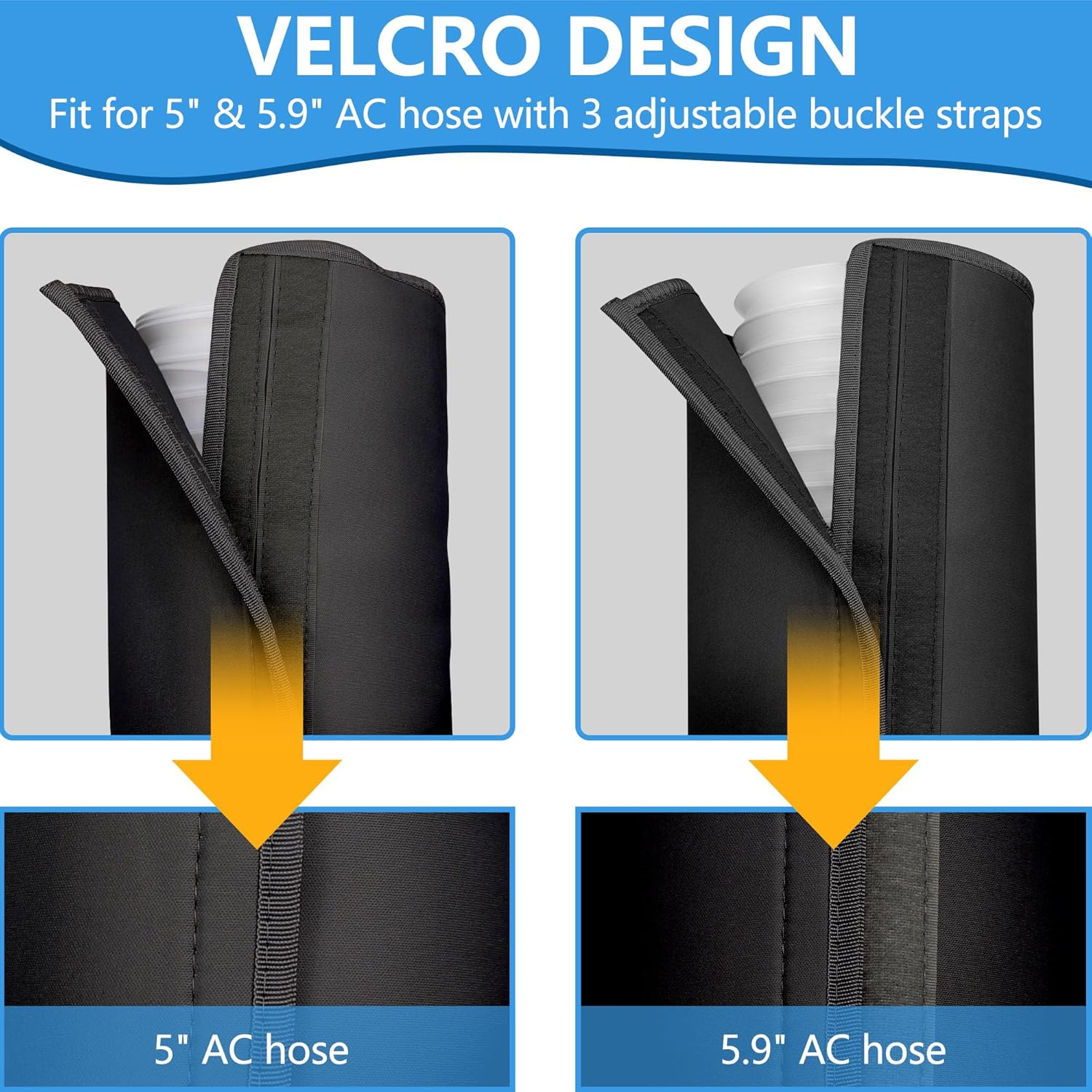 Schwarze Schlauchabdeckung für 5" und 5.9" AC-Schläuche mit Klettverschluss.