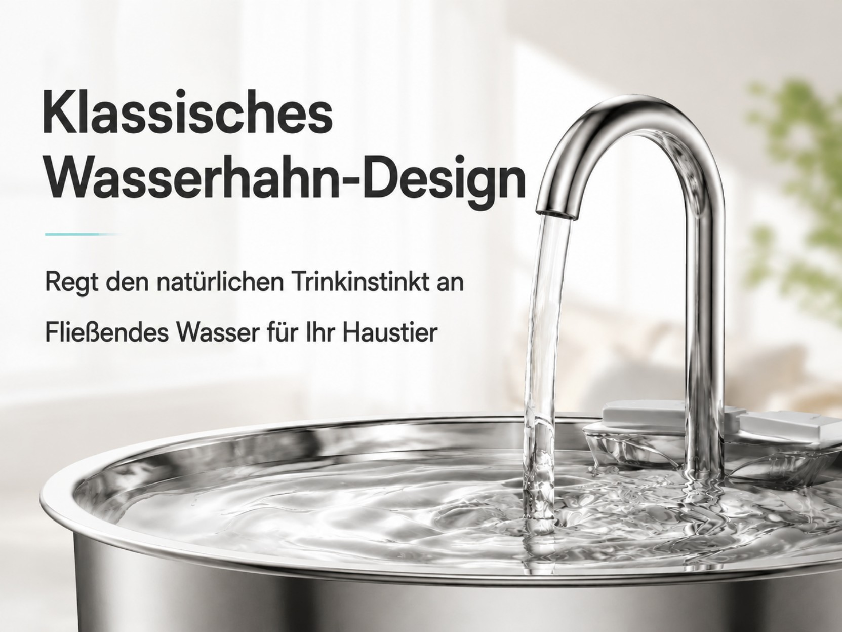 Ein moderner Wasserspender für Haustiere mit fließendem Wasser.