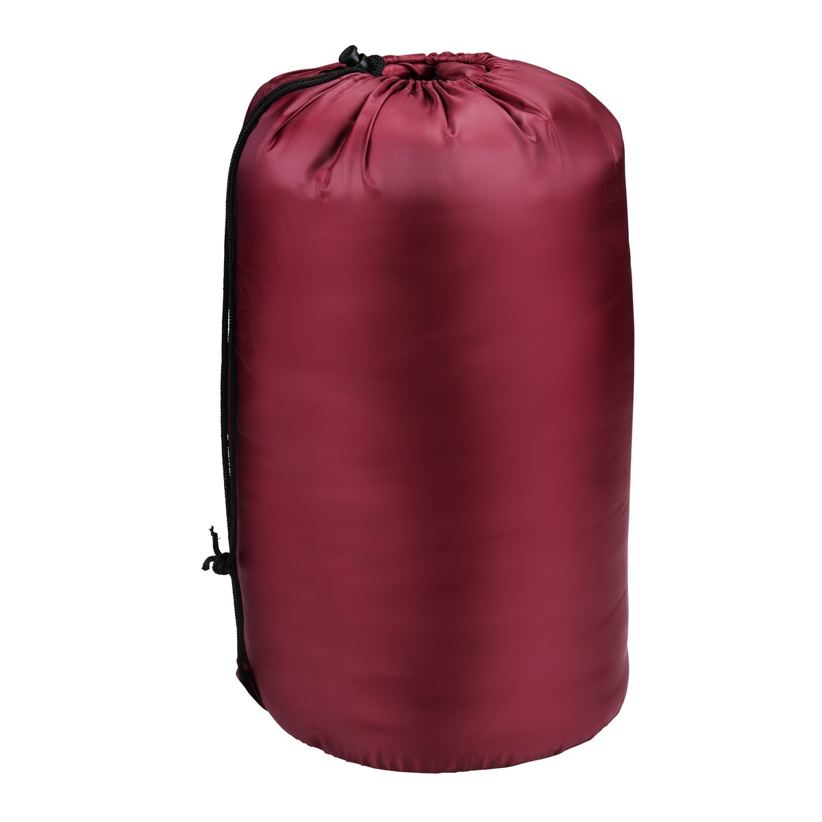 Un sac à cordon bordeaux, debout sur fond blanc.