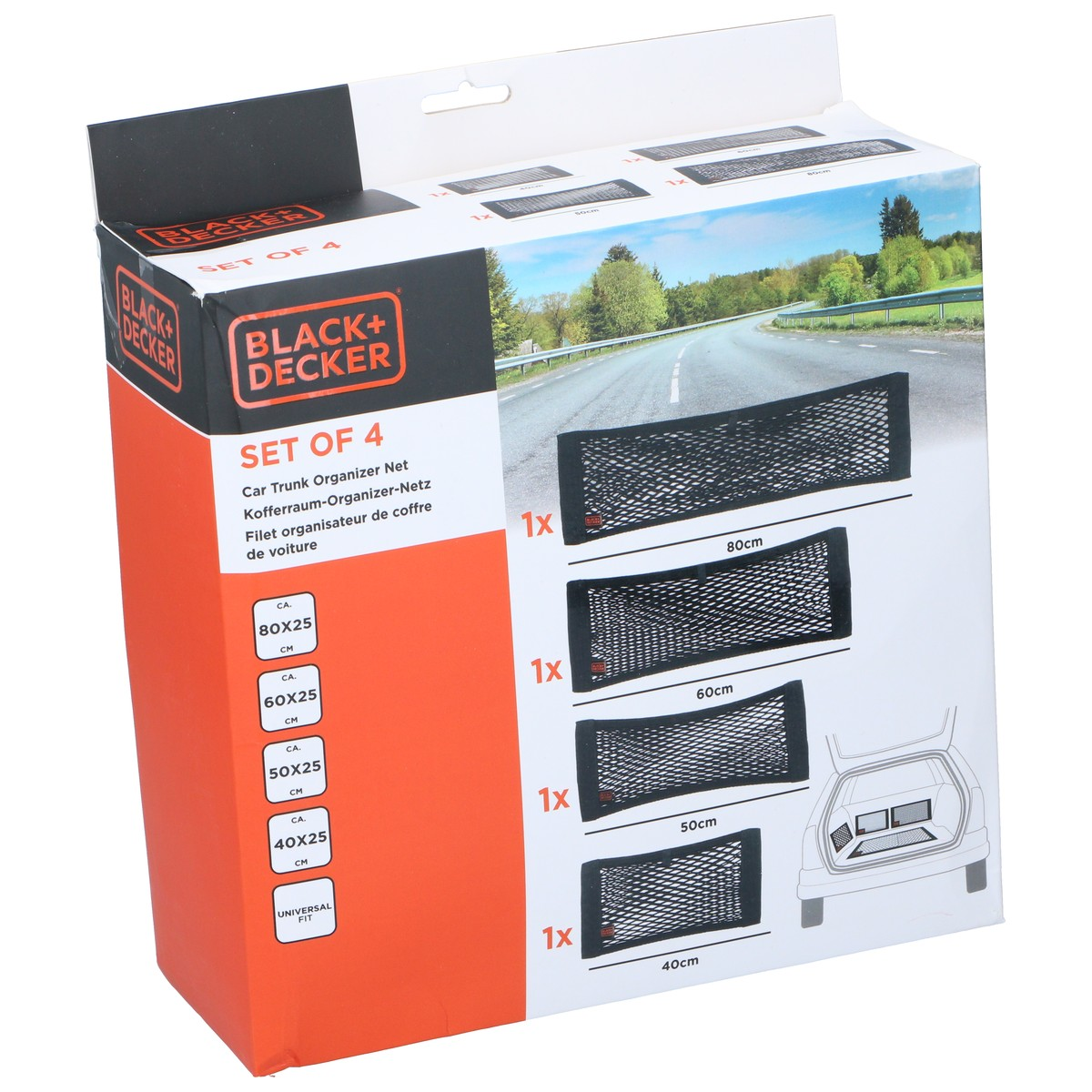 Verpakking voor 4 auto kofferbak organizer netten.