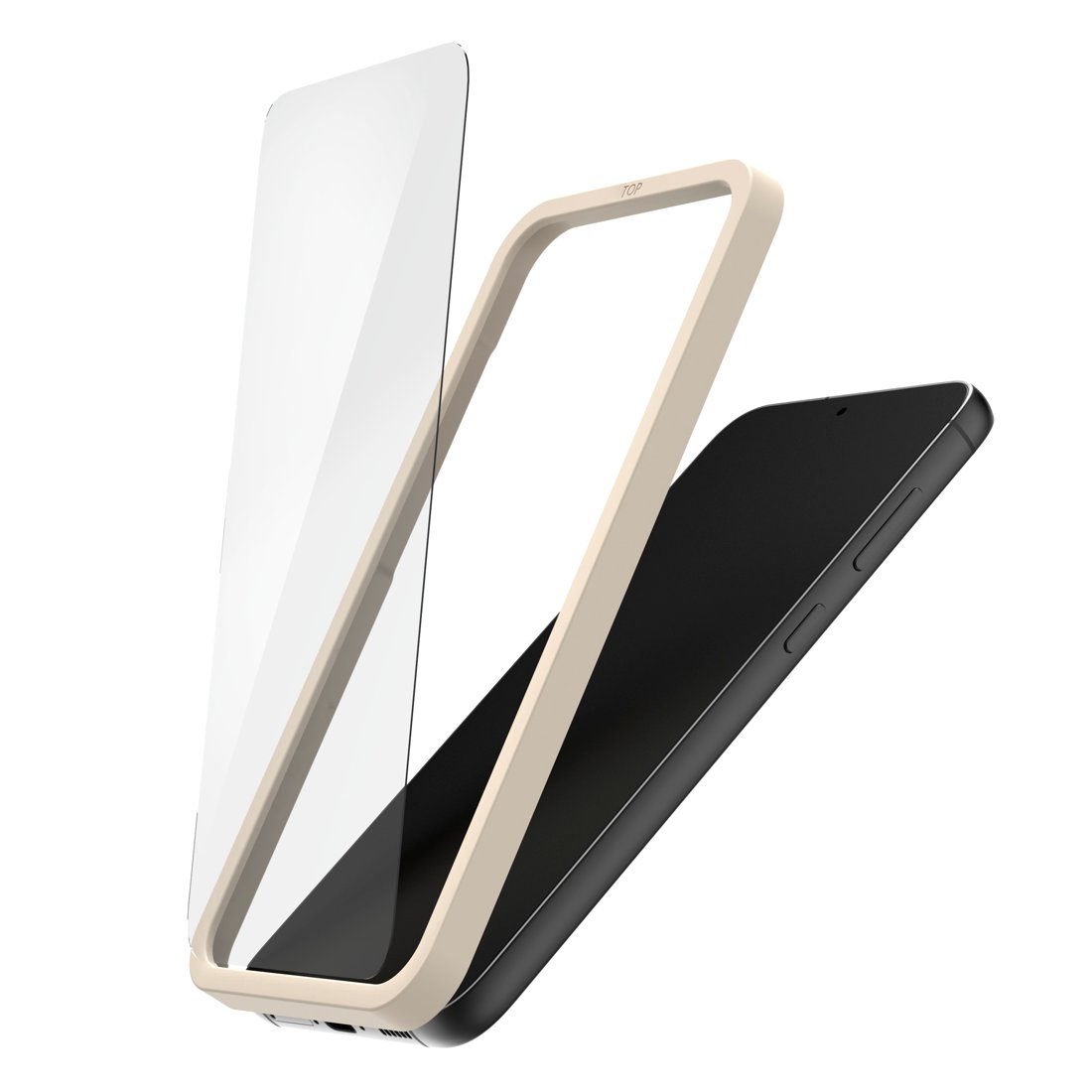 Uno smartphone con pellicola protettiva e cornice.