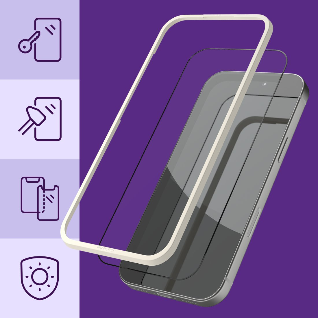 Uno smartphone con pellicola protettiva e cornice bianca.
