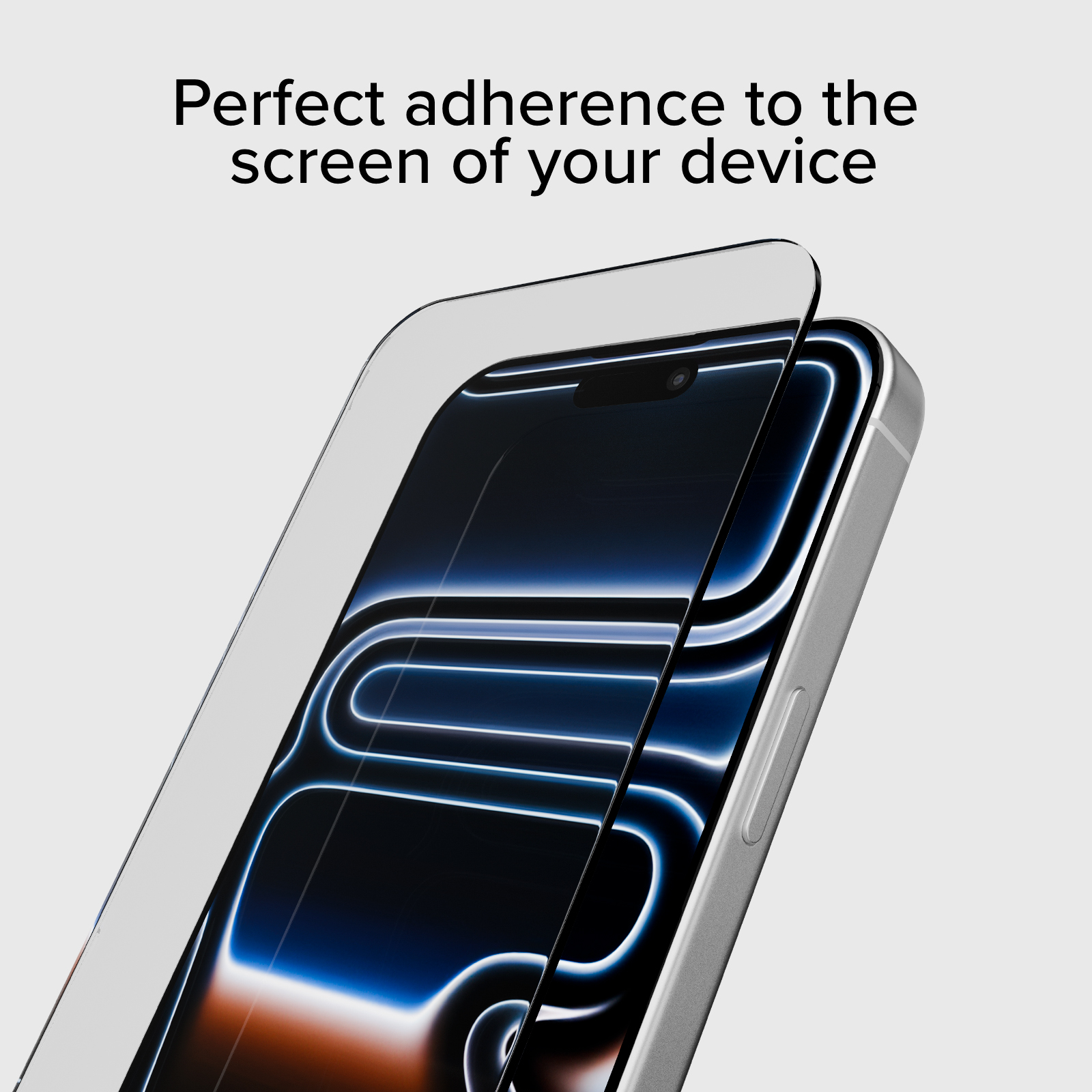 Un protector de pantalla se coloca sobre un smartphone con fondo azul.