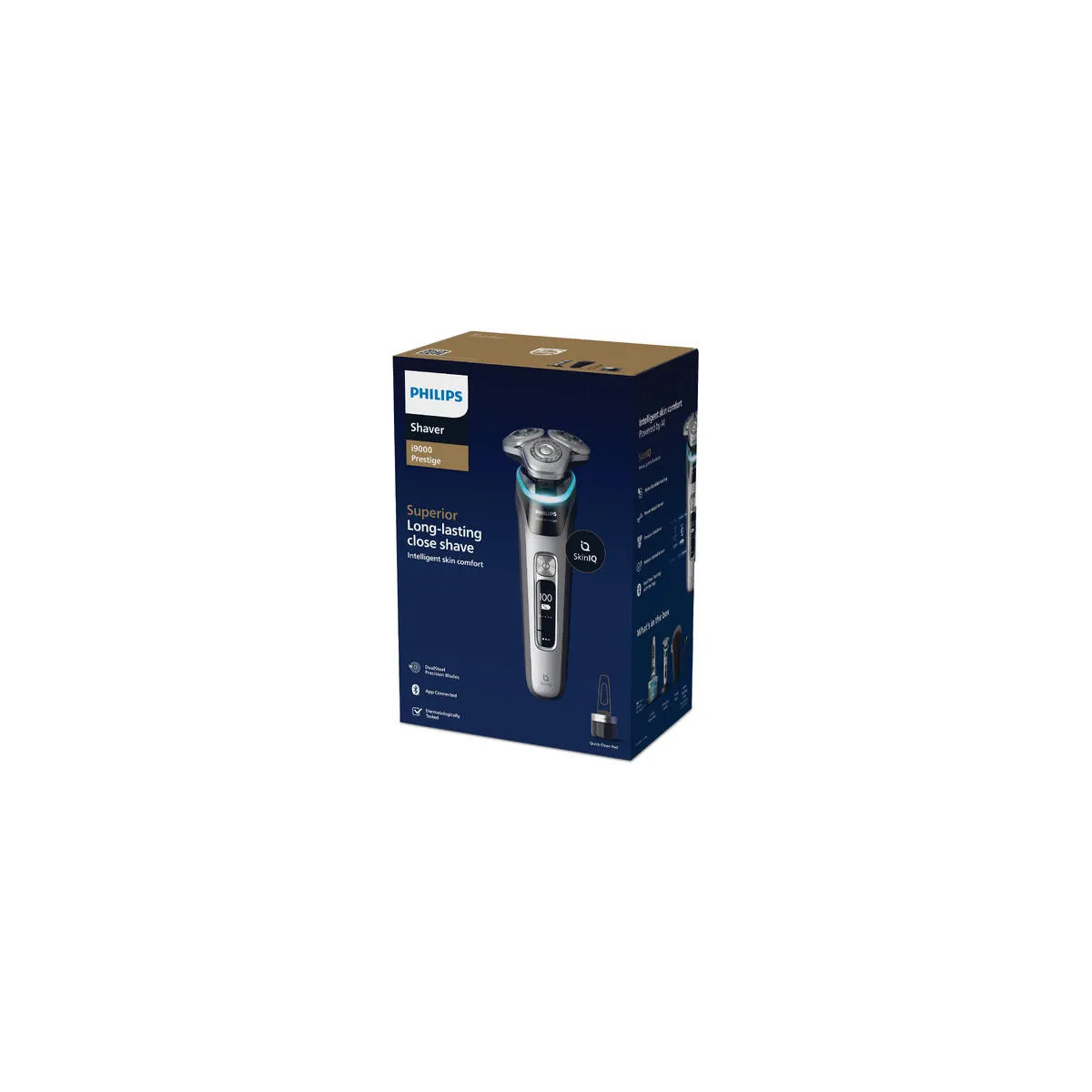 Scatola rasoio Philips 9000 Prestige, con immagine prodotto e testo.