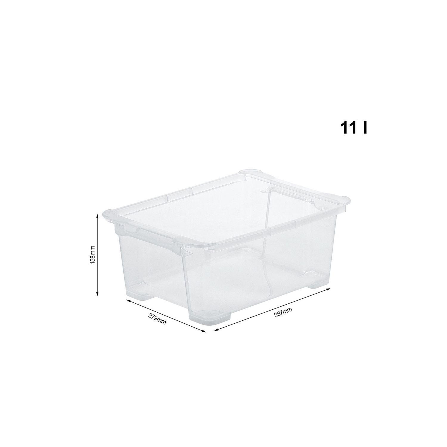 Przezroczysty plastikowy pojemnik 387x279x158mm, pojemność 11L.