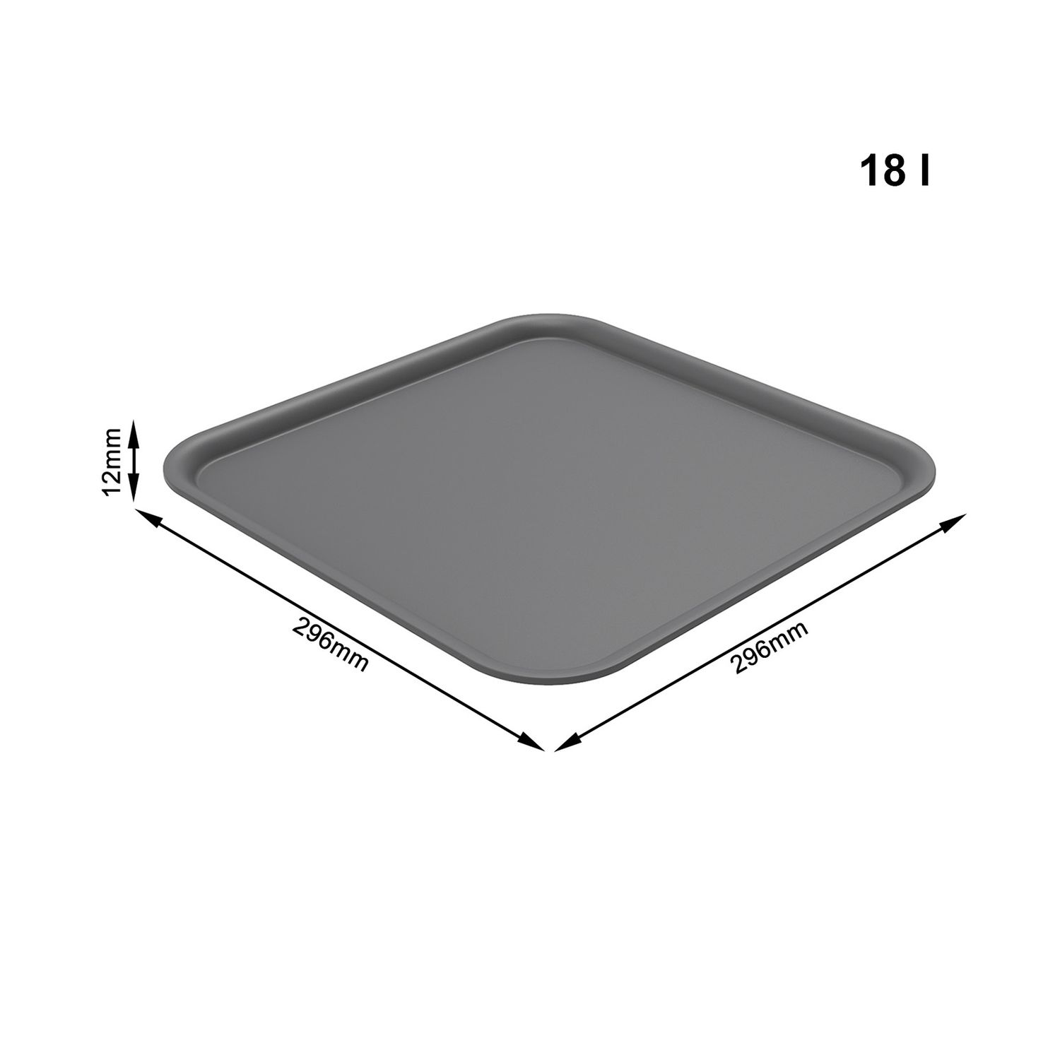 Szara blacha do pieczenia 296x296x12mm, pojemność 18L.