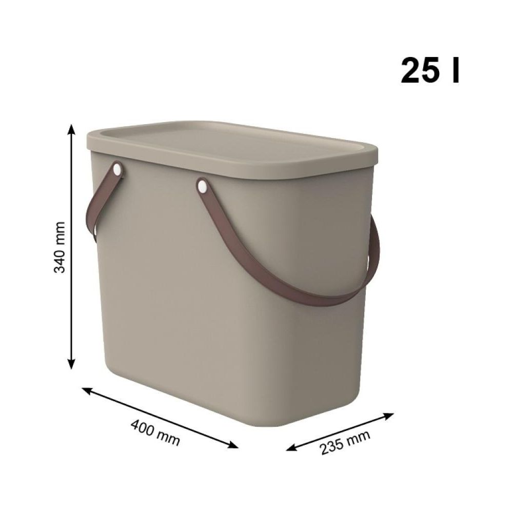 Beżowe wiadro 25L z brązowym uchwytem. Wymiary: 400x235x340mm.