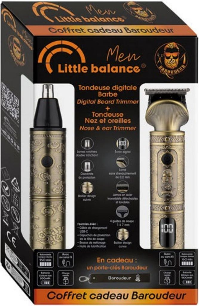 Geschenkset für Bartpflege mit digitalem Barttrimmer und Nasen-/Ohrenhaartrimmer.