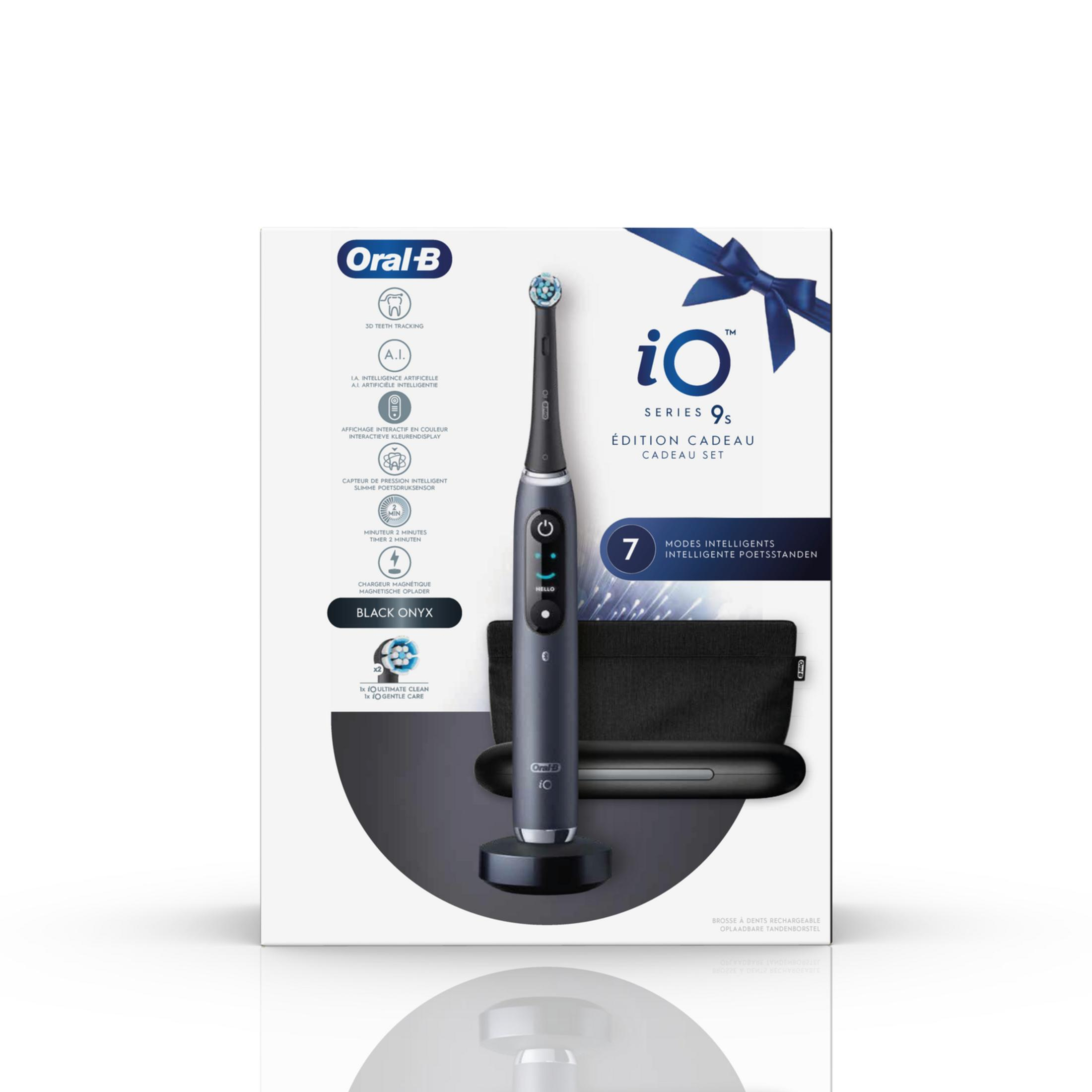 Spazzolino elettrico Oral-B iO Series 9S Black Onyx con base di ricarica e astuccio.