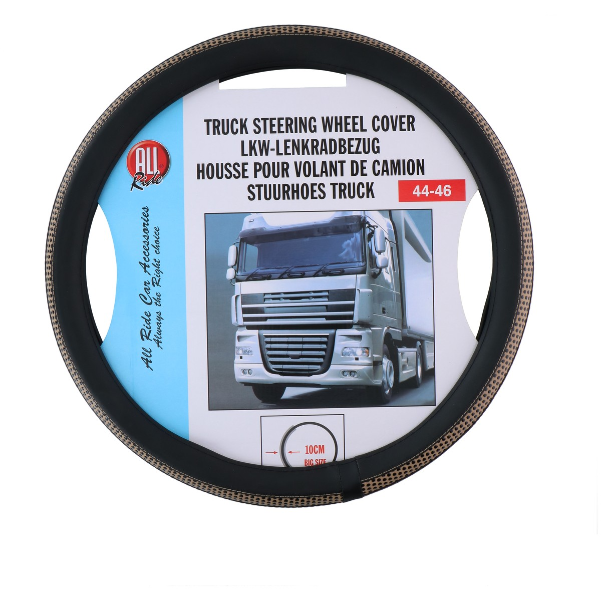 All Ride truck steering wheel cover, size 44-46, with truck image.