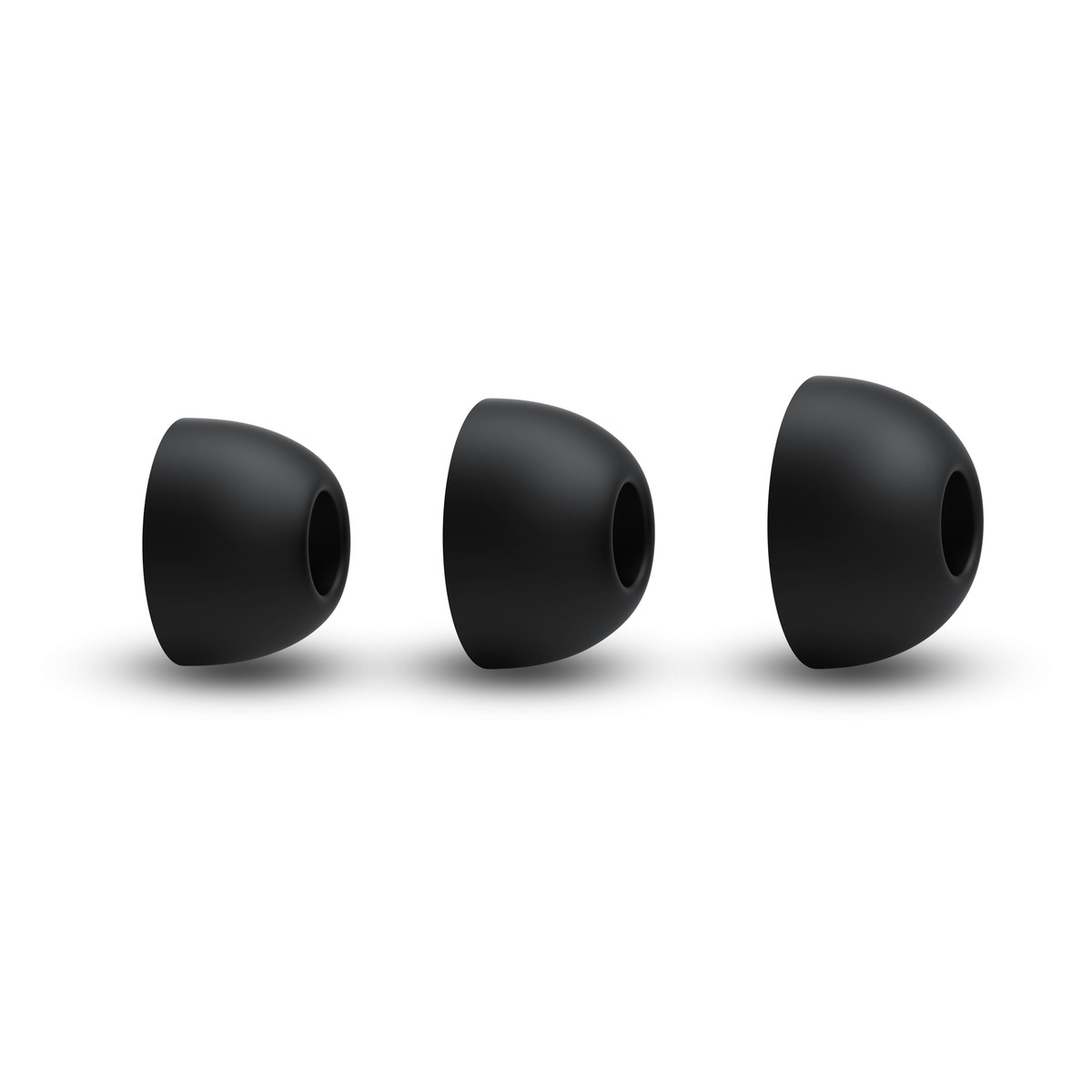 Tres almohadillas negras para auriculares, una al lado de la otra.