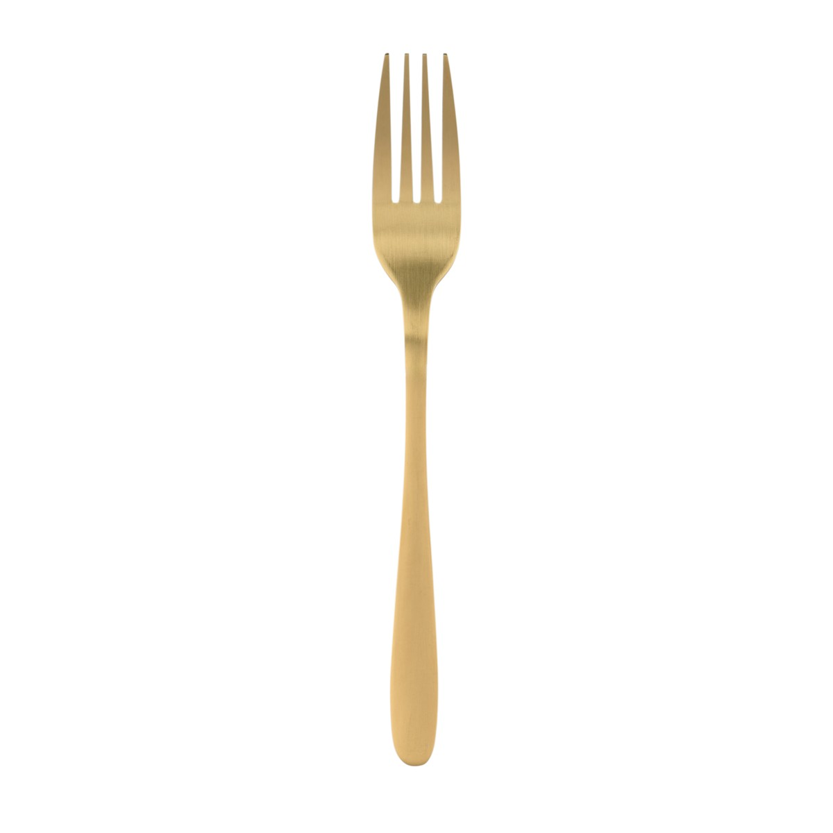 Ein einzelner goldener Gabel auf weißem Hintergrund.