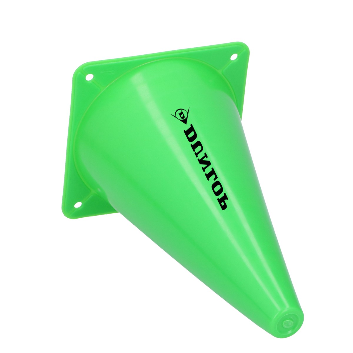 Un cono da allenamento verde brillante con logo nero su sfondo bianco.