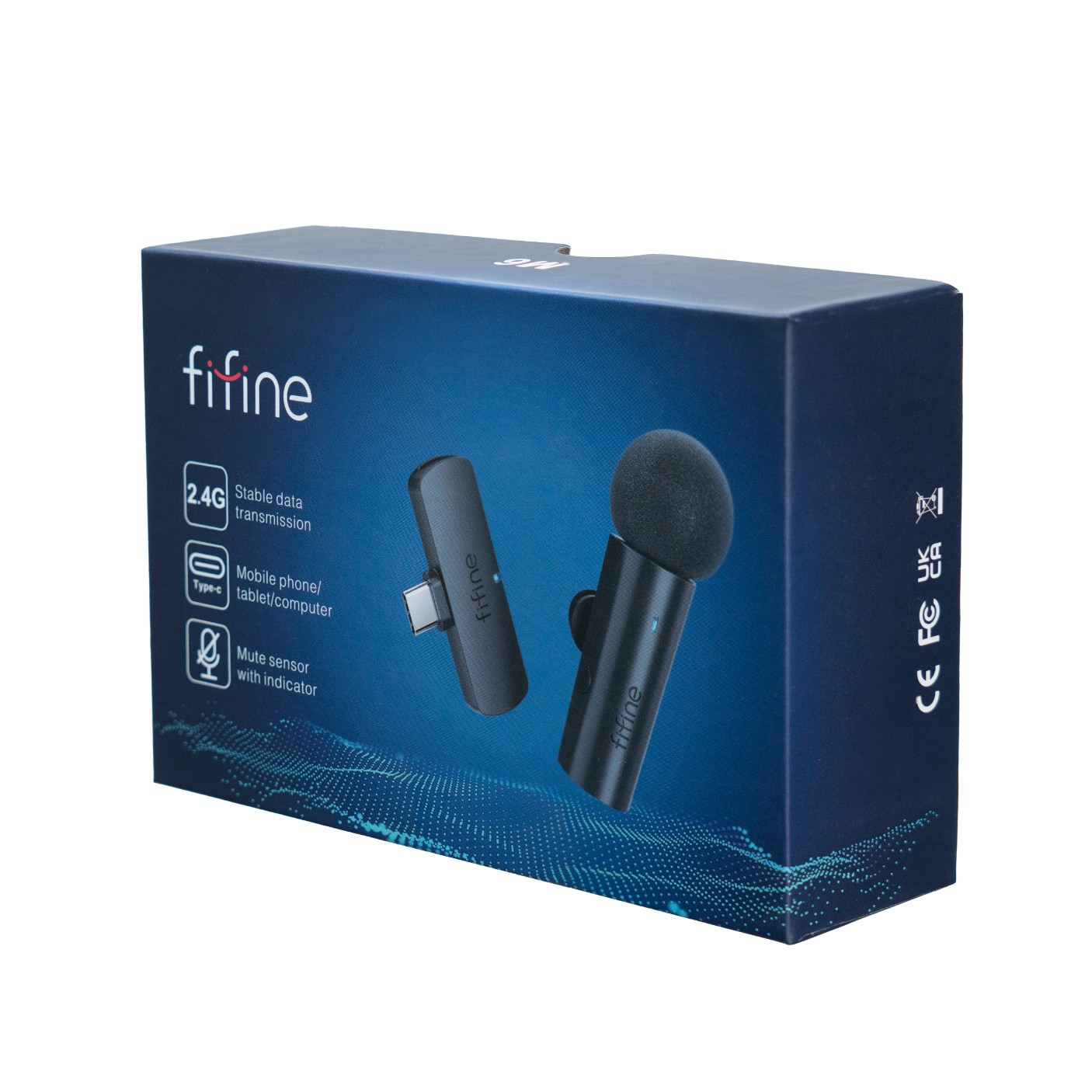 Opakowanie mikrofonu Fifine z dwoma czarnymi mikrofonami i złączem USB-C.
