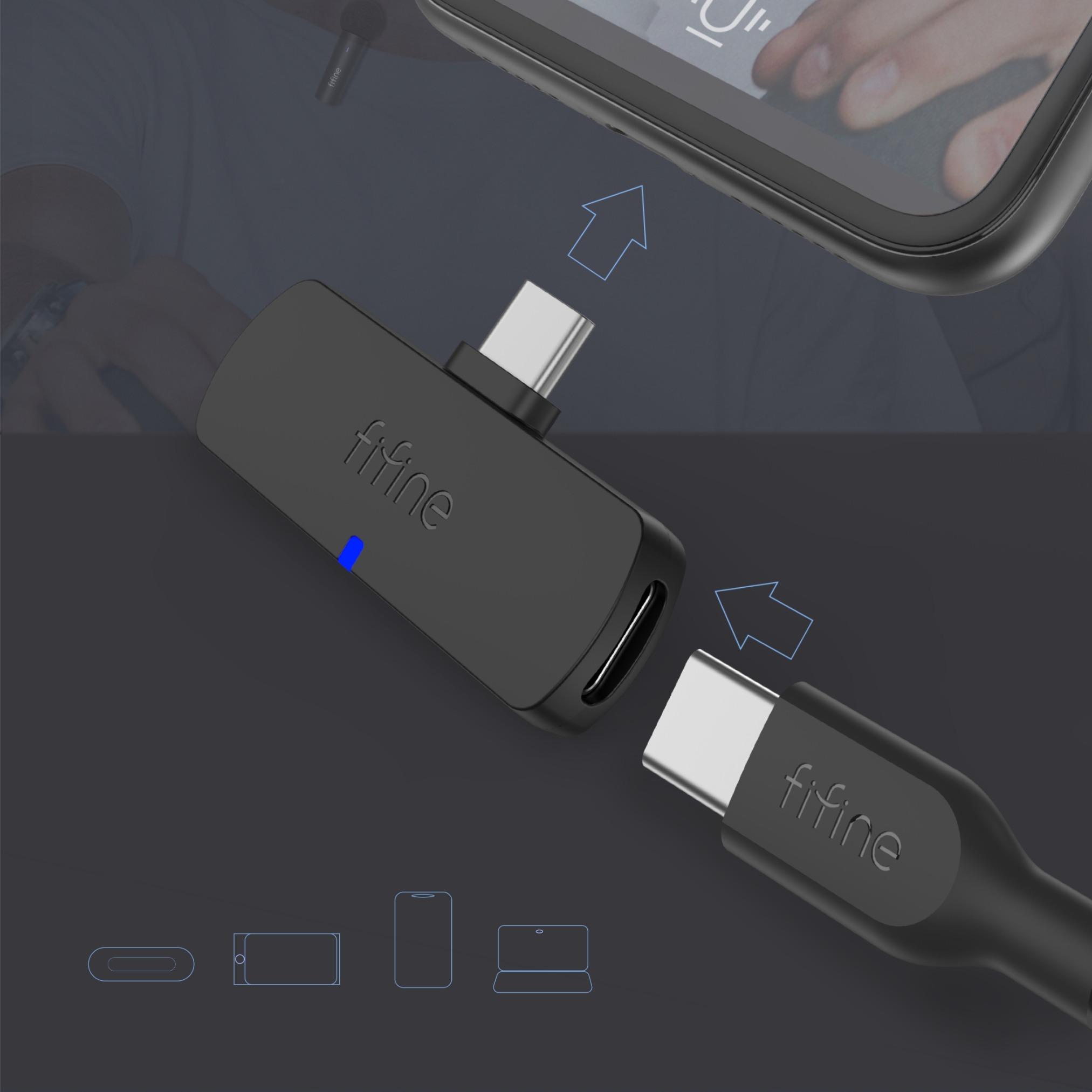 Czarny adapter USB-C podłączany do smartfona.