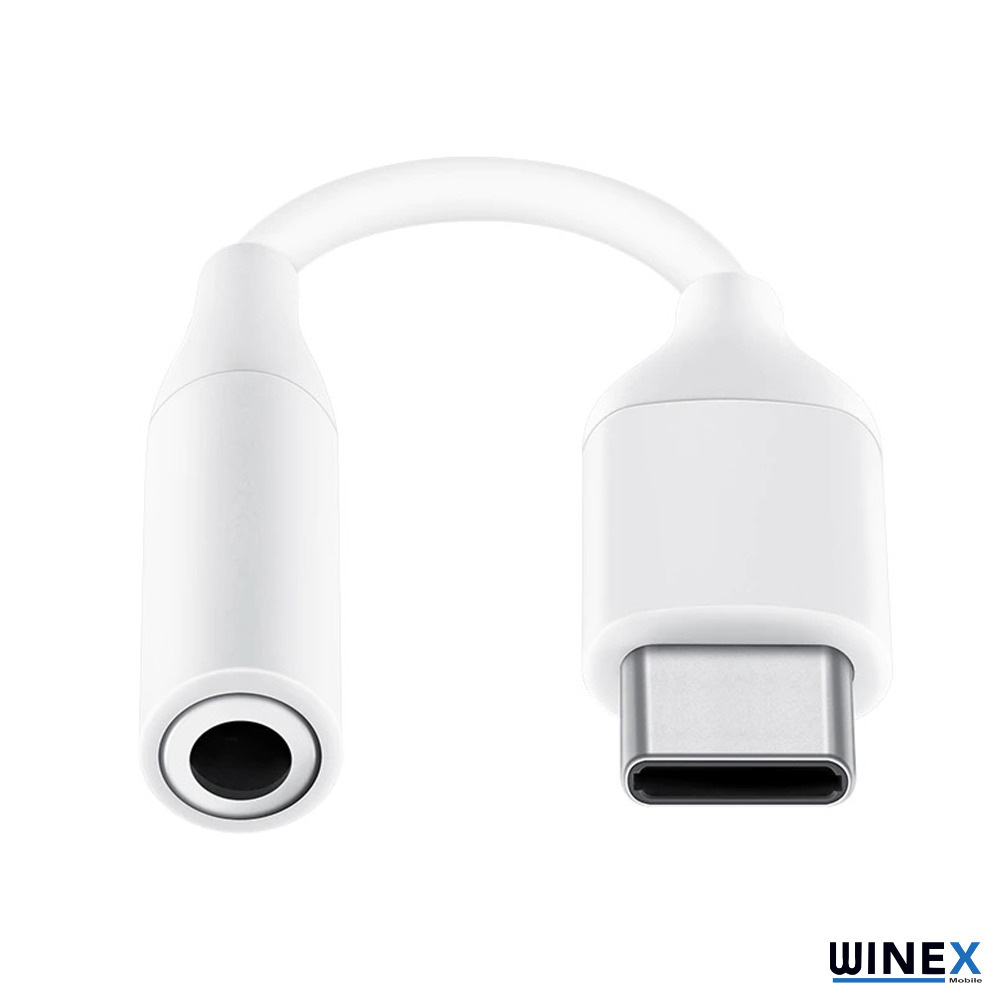 Beyaz arka plan üzerinde beyaz USB-C - 3,5 mm kulaklık jak adaptörü.