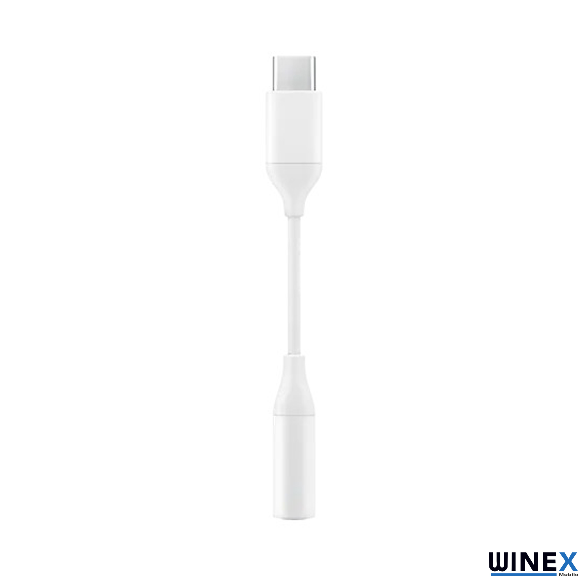 Beyaz arka plan üzerinde beyaz USB-C - 3,5 mm ses adaptörü kablosu.