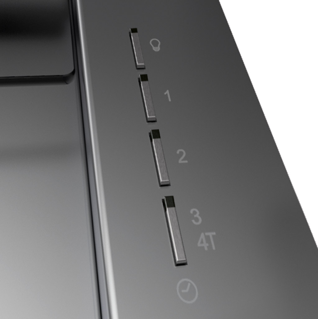Panel de control gris con botones iluminados para luz, 1, 2, 3 y temporizador.