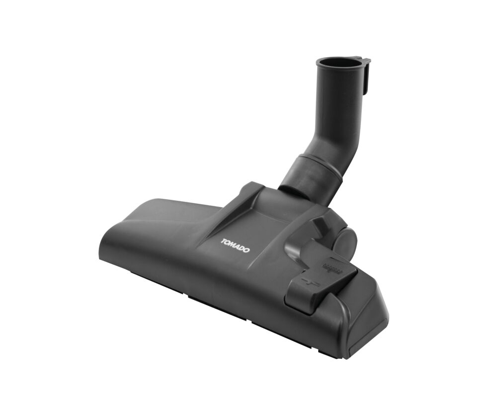 Black vacuum cleaner head with curved hose attachment, branded 'TOMADO'.
