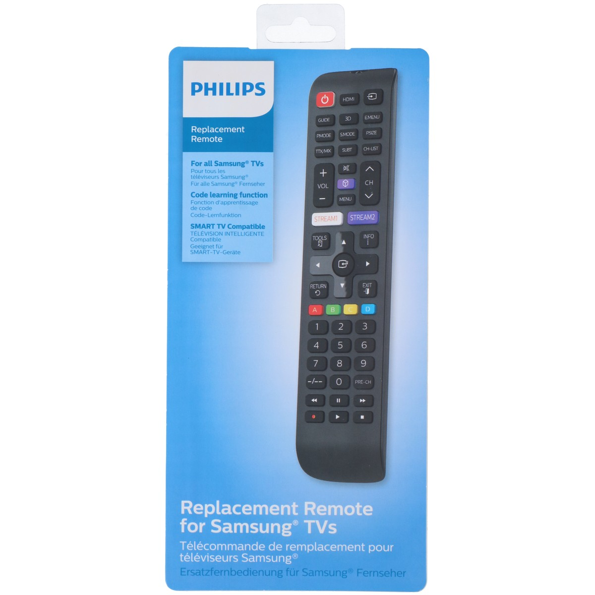 Telecomando sostitutivo Philips per TV Samsung in confezione.