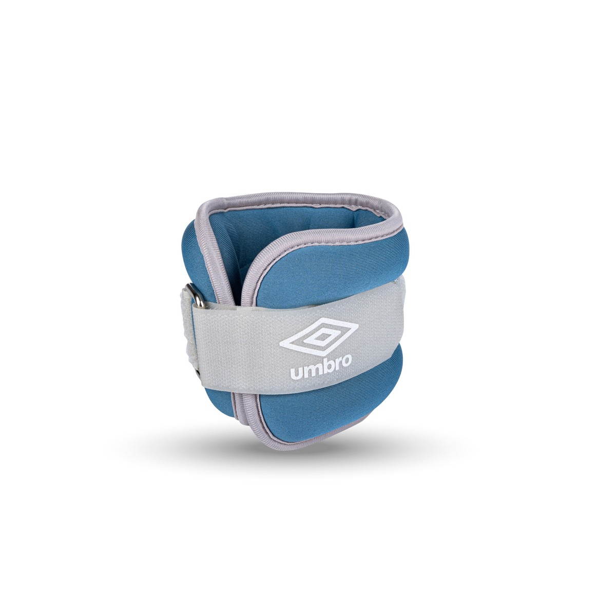 Blue and gray Umbro ankle weight with velcro strap.