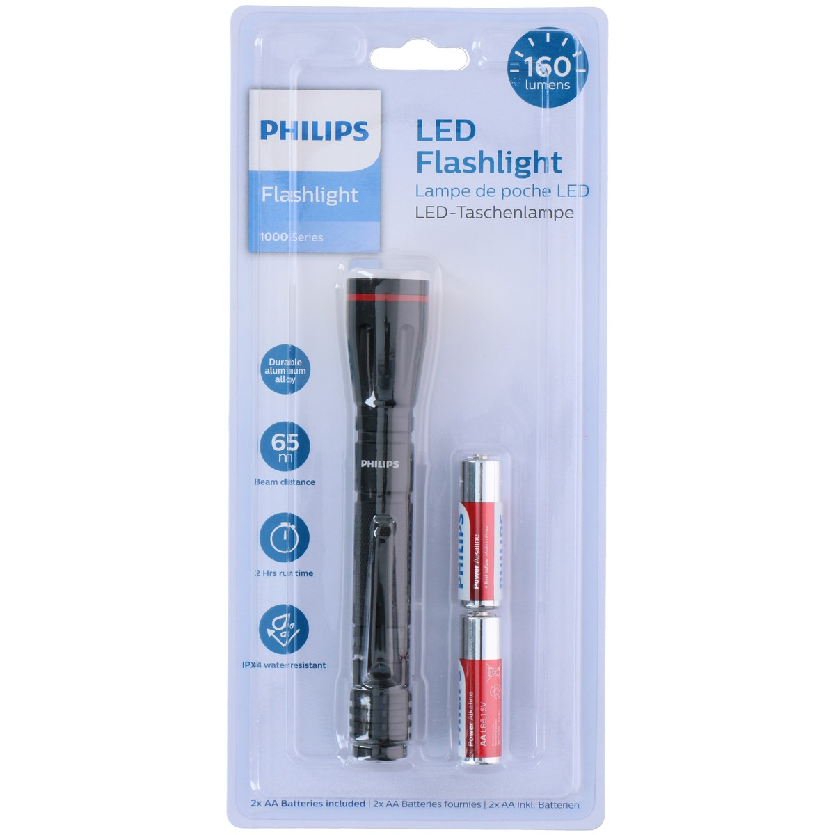 Philips LED Taschenlampe mit 2 AA Batterien im Blisterpack