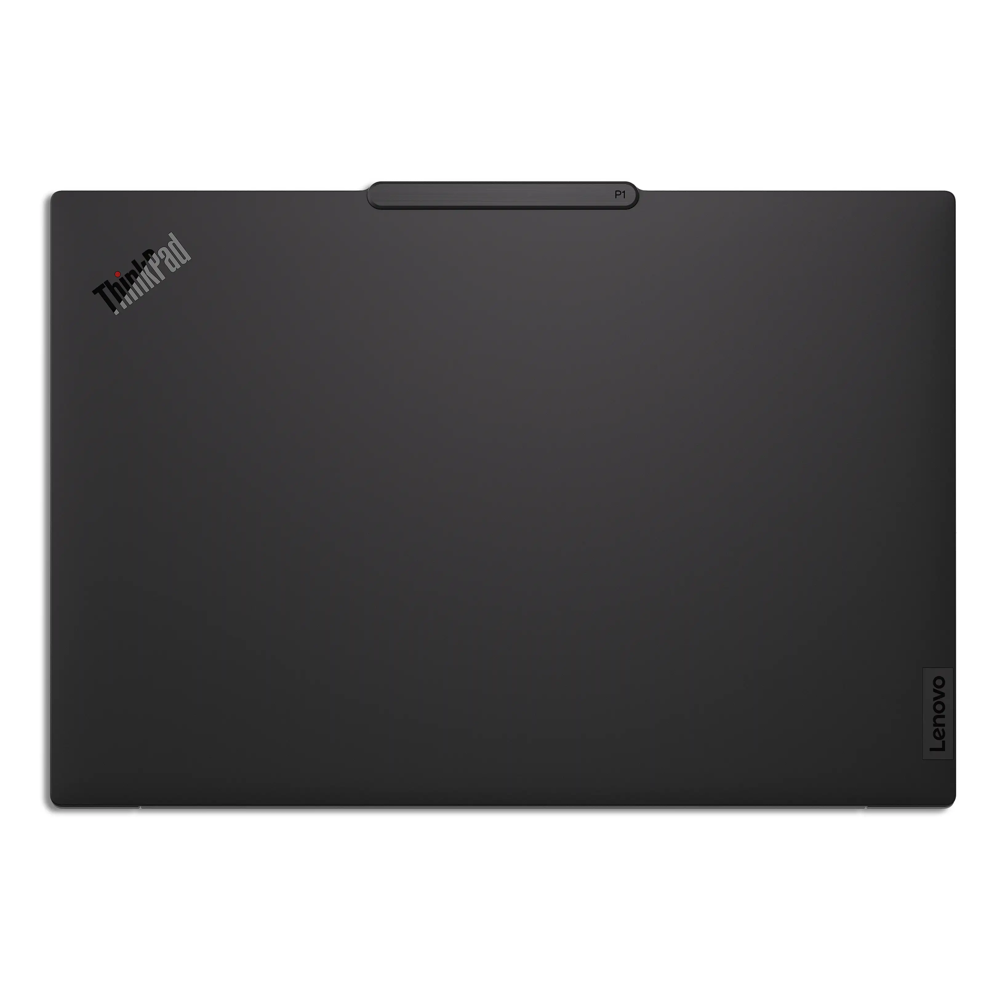 Laptop nero con loghi ThinkPad e Lenovo. Una barra sottile sul bordo superiore.