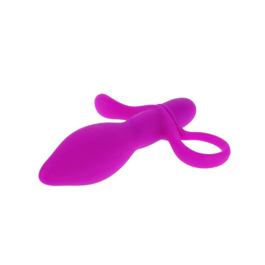Un objeto morado con base ancha y un lazo.