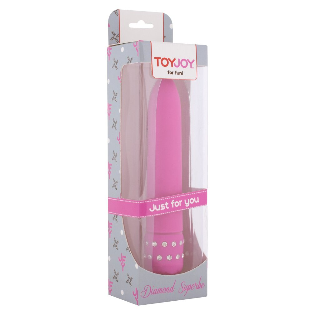 Eine pinke Vibrator-Verpackung mit glitzernden Akzenten und der Aufschrift "Just for you".
