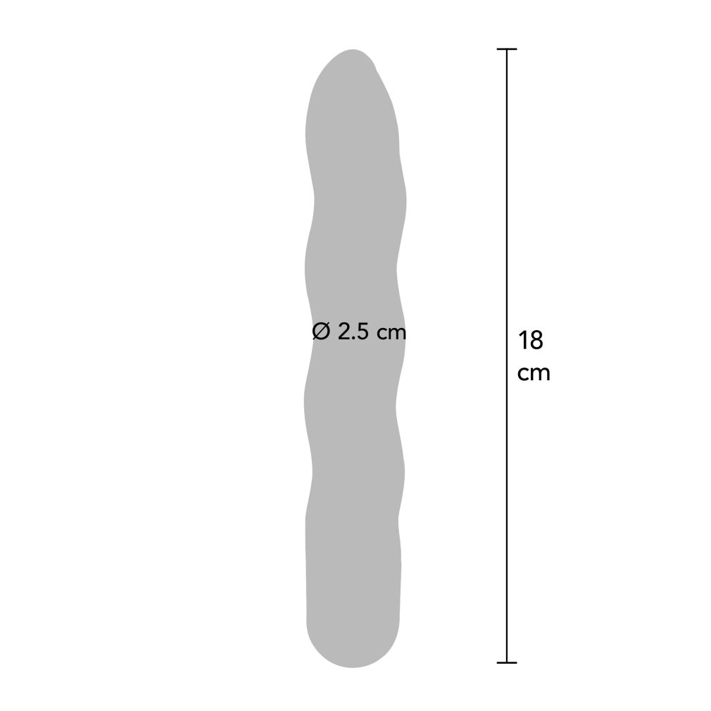 Ein graues, wellenförmiges Objekt, 18 cm lang, 2,5 cm Durchmesser.