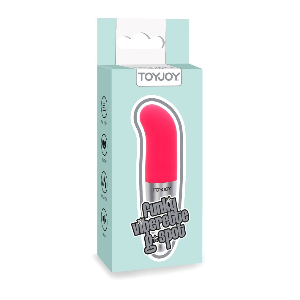 Verpackung für einen pinken Vibrator mit der Aufschrift "Funky Vibe Spot".