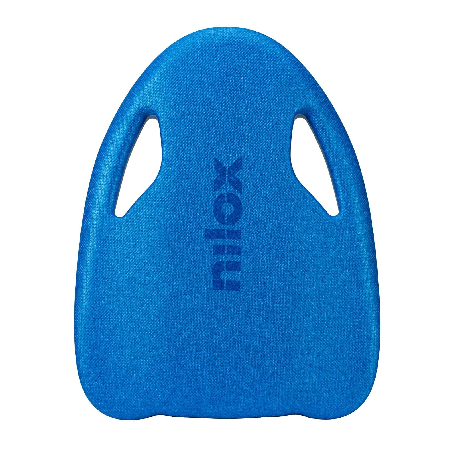Una tabla de natación azul con dos agujeros para las manos y el logo "nilox".