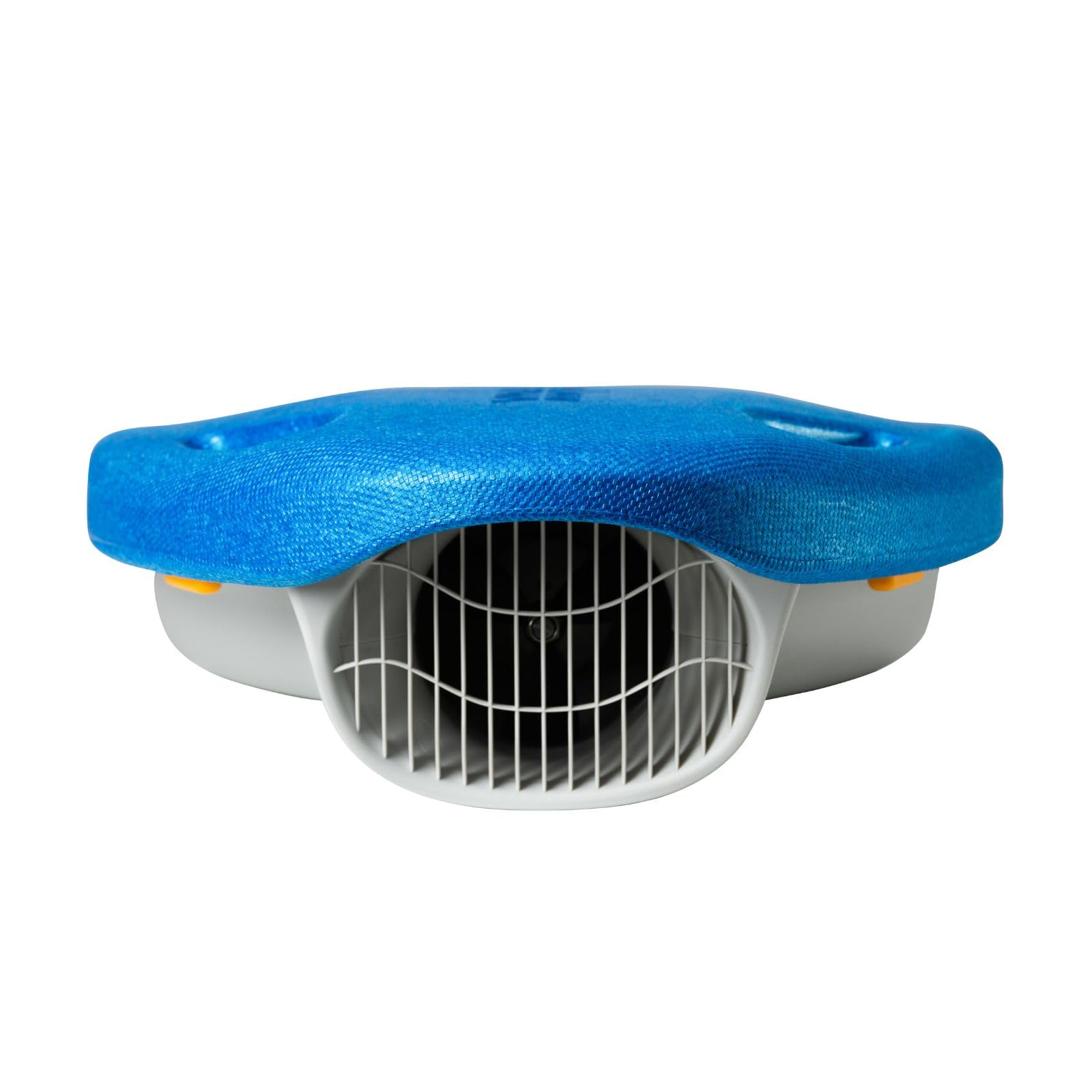 Tela azul sobre dispositivo gris con rejilla de ventilador.