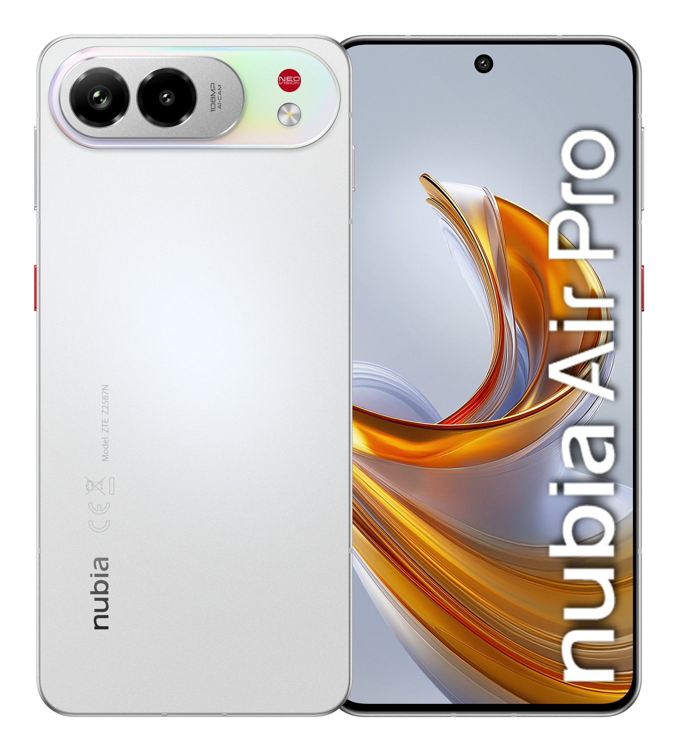 Ein weißesnubia Smartphone mit zwei Kameras auf der Rückseite und einem Vollbilddisplay.