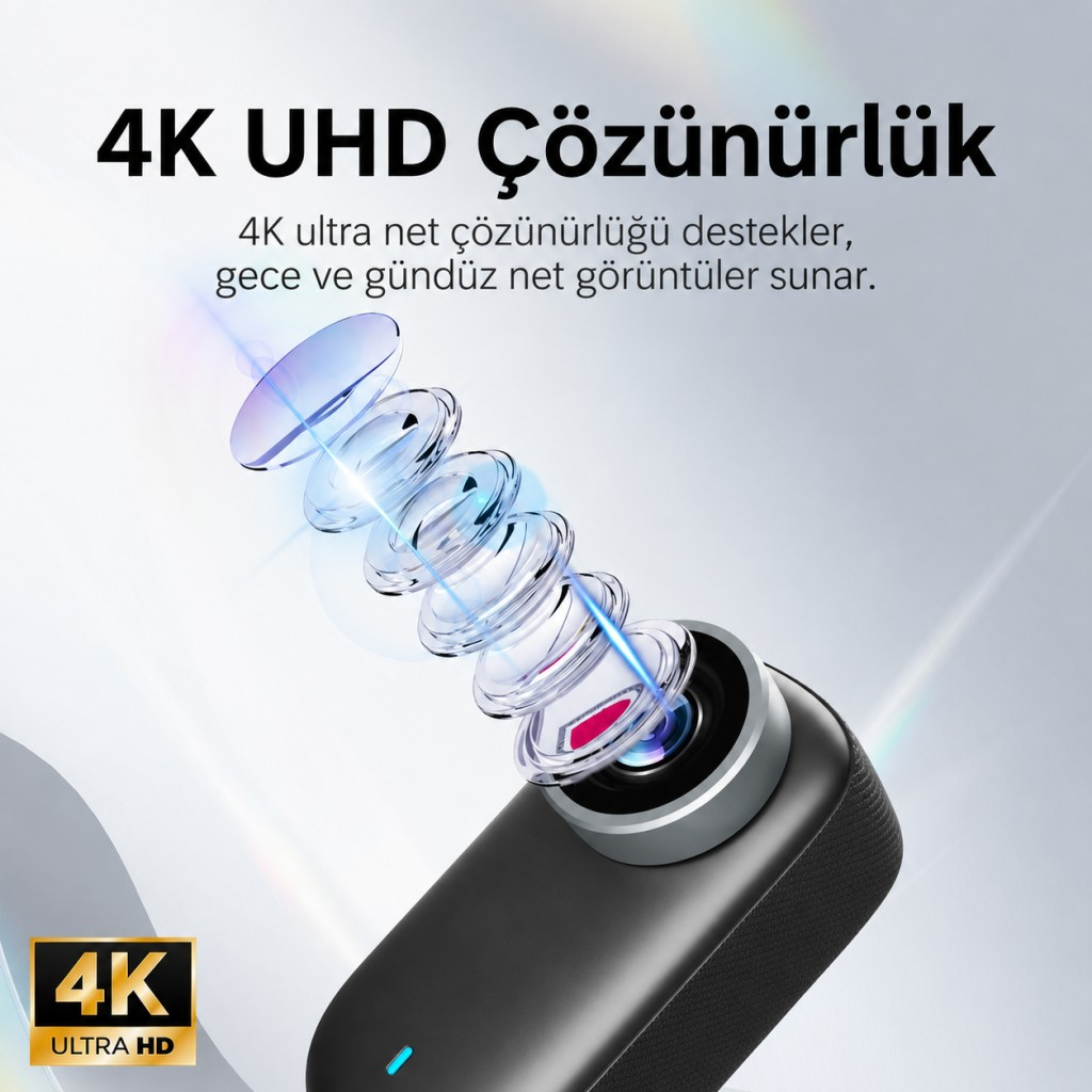 Lens düzeneği patlamış 4K UHD kameranın yakın çekimi.