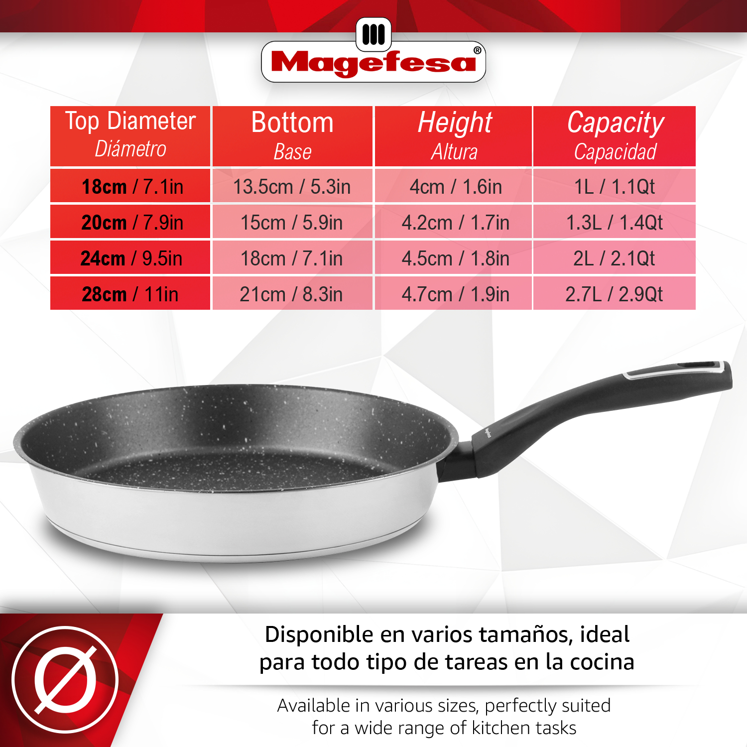 Se muestra una sartén Magefesa con revestimiento negro y mango negro.