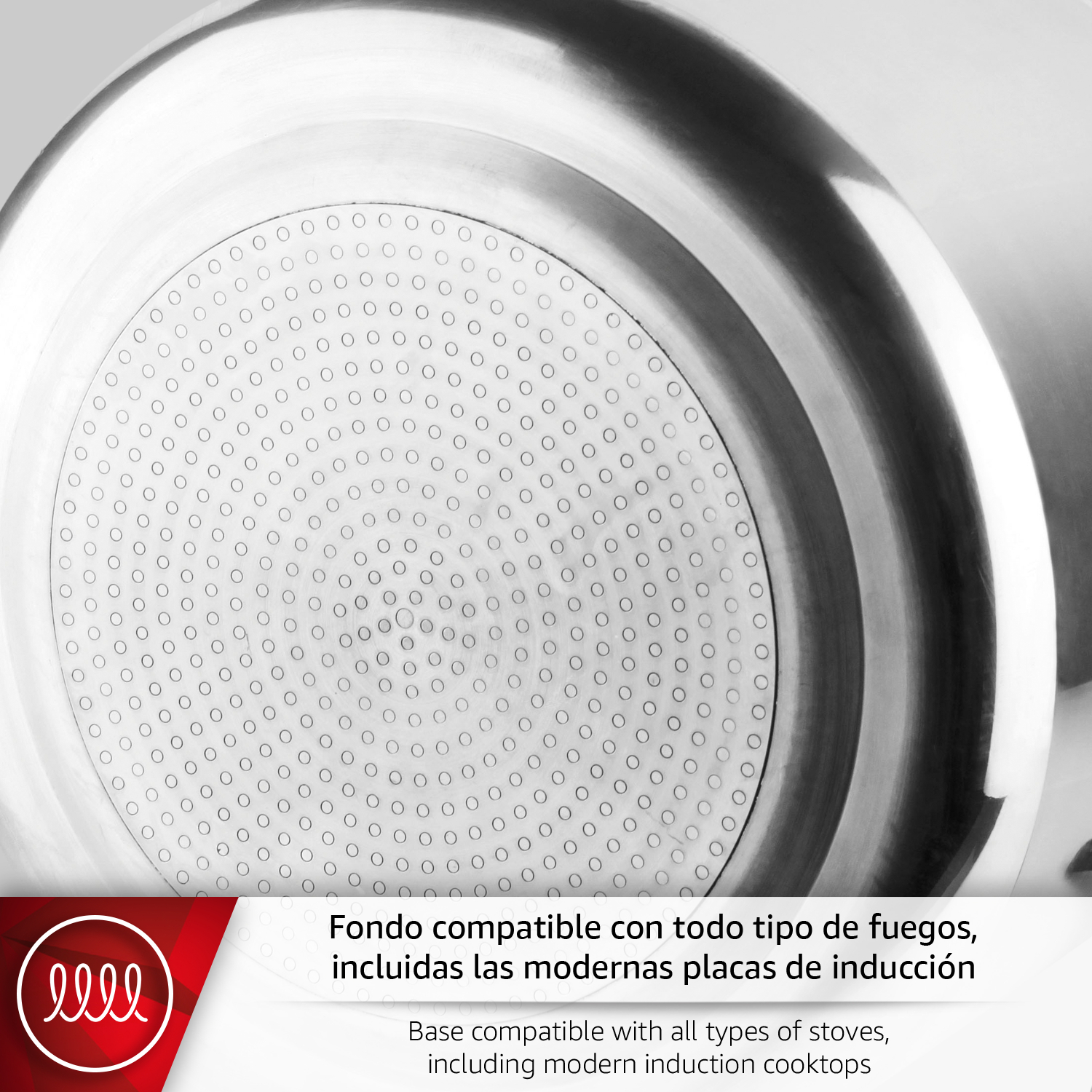 Primer plano de la base de un utensilio de cocina con patrón circular.
