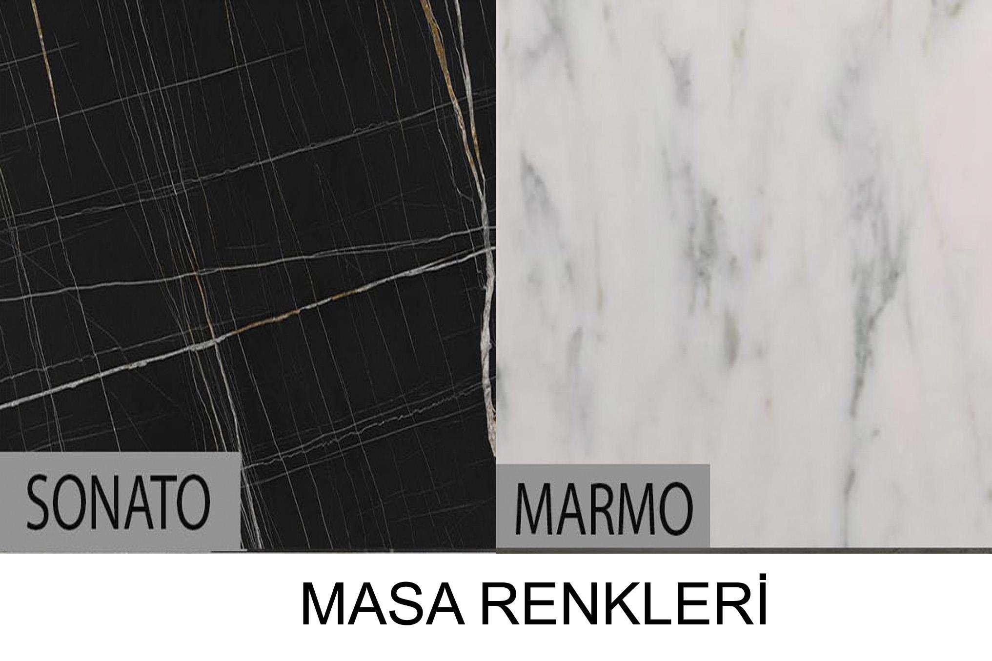 'SONATO' ve 'MARMO' etiketli siyah ve beyaz mermer dokuları.