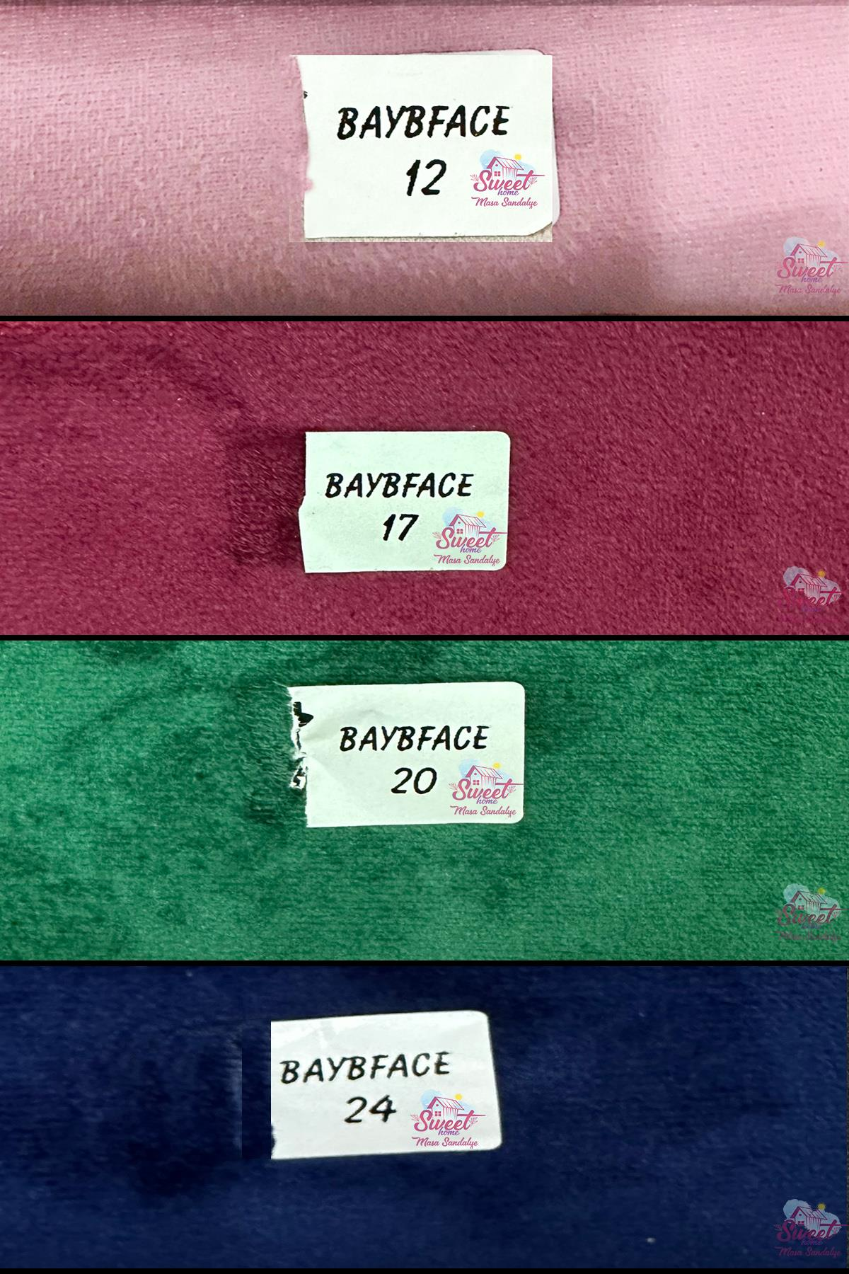 Beyaz etiketli pembe, bordo, yeşil ve lacivert renkli dört kumaş.