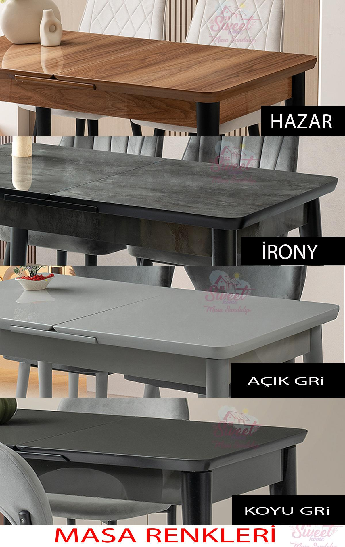 Ahşap, antrasit, açık gri ve koyu gri renklerde gösterilen bir masa.