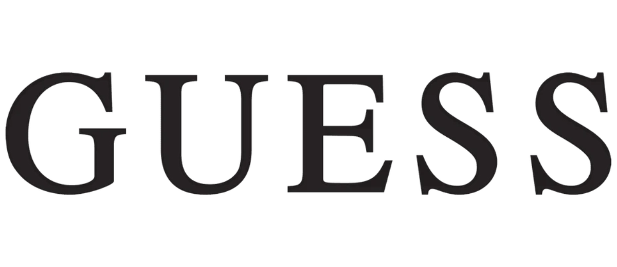 La palabra GUESS en mayúsculas negras sobre fondo blanco.