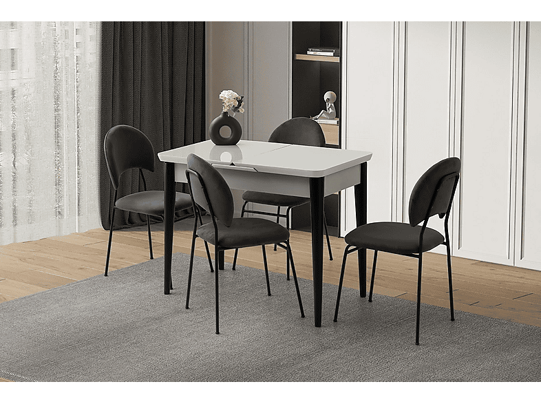 SWEET HOME MASA SANDALYE Kelebek 60 x 100 cm Tekno Kenar Mdf H.G Açılır Masa 4 Adet Suna Masa Sandalye Takımı