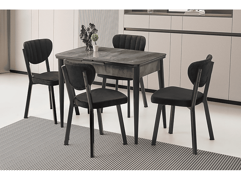 SWEET HOME MASA SANDALYE Kelebek 60 x 100 cm Tekno Kenar Mdf H.G Açılır Masa 4 Adet Esinti Masa Sandalye Takımı