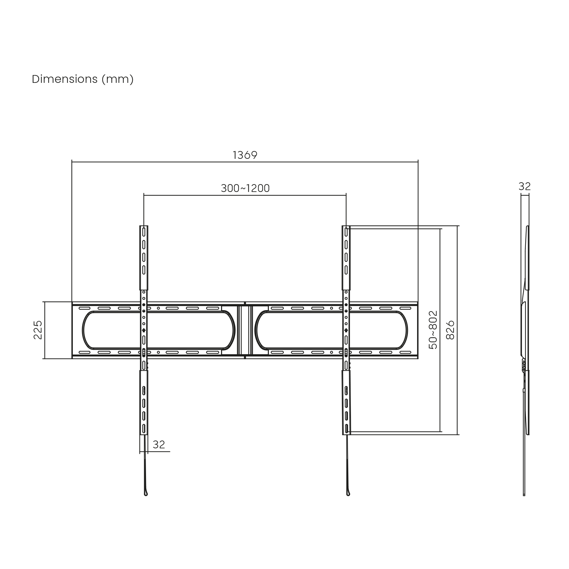 Technical drawing of a wall mount with dimensions in mm.